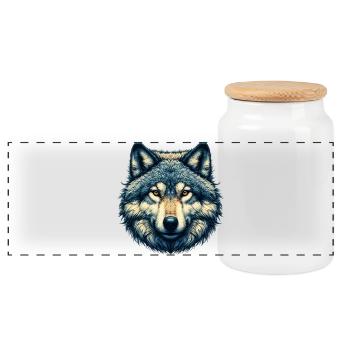 Loup - Boîte à biscuits avec couvercle en bois - blanc - Devant