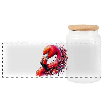 Flamingo - Panorama Keksdose mit Holzdeckel - Weiß - Vorne