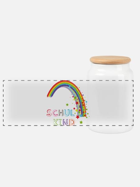 Schulkind Regenbogen - Panorama Keksdose mit Holzdeckel - Weiß