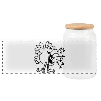 Mad bird in shoes - Panoramic Cookie Jar with Wooden Lid - white - Front