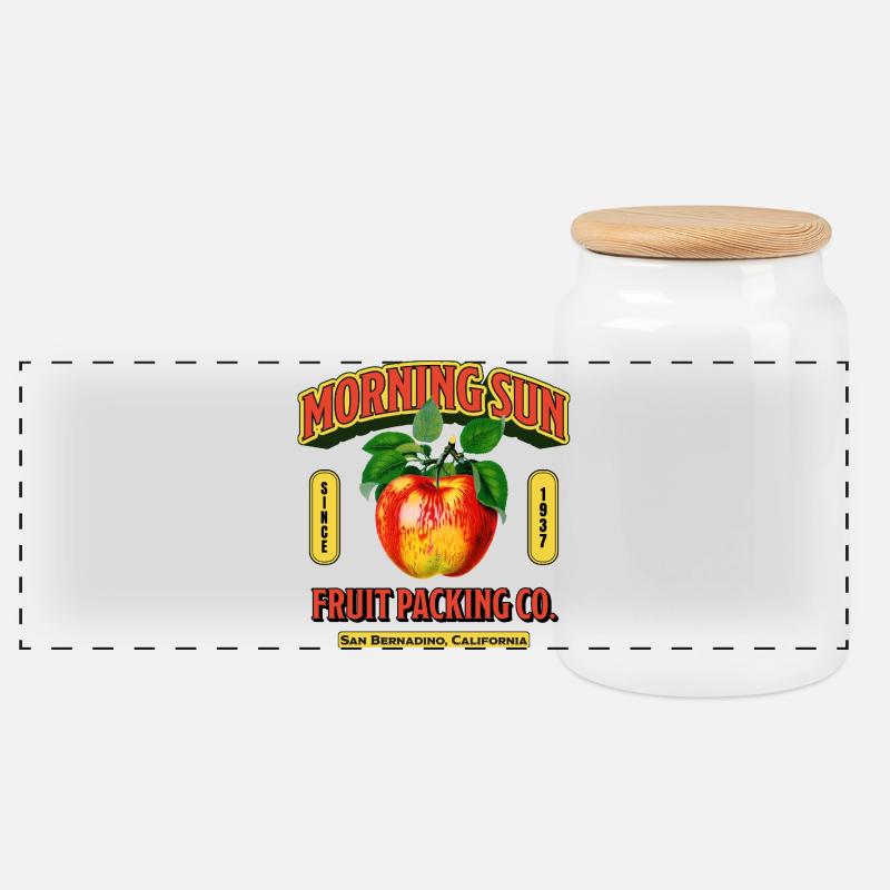 Morning Sun Fruit Label - Panorama Keksdose mit Holzdeckel - Weiß
