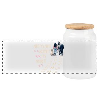 Mistress Dog and Horse - Panoramic Cookie Jar with Wooden Lid - white - Front