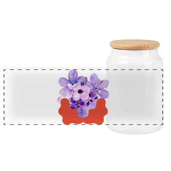 Purple Bloom with Coral Splash - Panoramic Cookie Jar with Wooden Lid - white - Front