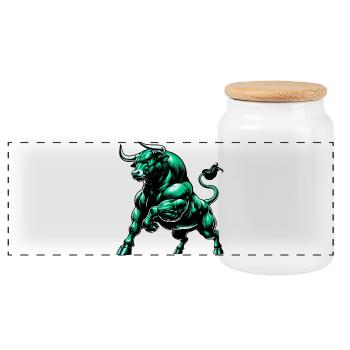 Stier - Panorama Keksdose mit Holzdeckel - Weiß - Vorne