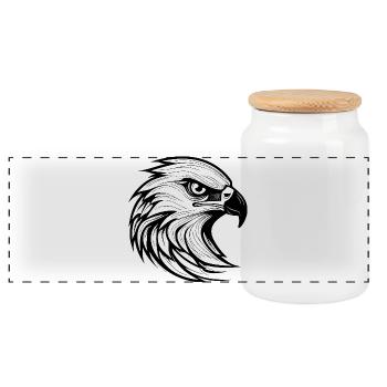 Detailed Eagle Head Illustration - Panoramic Cookie Jar with Wooden Lid - white - Front