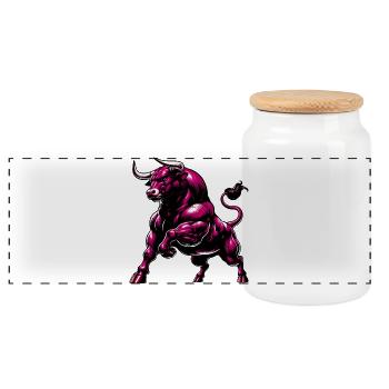 Bull - Panoramic Cookie Jar with Wooden Lid - white - Front