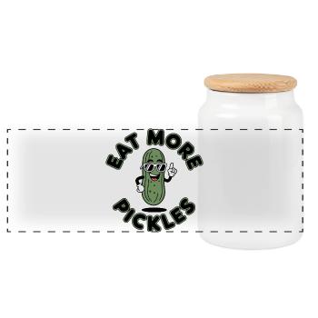 Eat More Pickles Cucumbers Fun Shirt - Panoramic Cookie Jar with Wooden Lid - white - Front