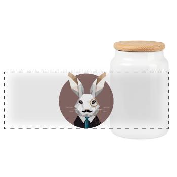 Elegant Easter Bunny with Monocle & Mustache - Panoramic Cookie Jar with Wooden Lid - white - Front
