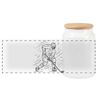 Eishockeyspieler Skizze - Panorama Keksdose mit Holzdeckel - Weiß - Vorne