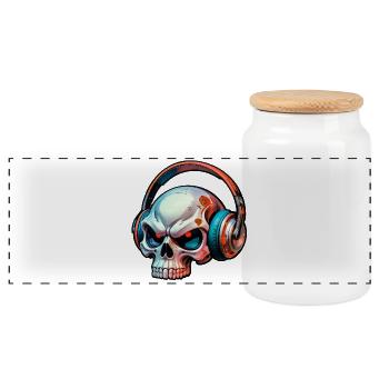 Skull with headphones - Panoramic Cookie Jar with Wooden Lid - white - Front