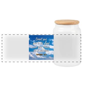 Proverbs16:3 - Panoramic Cookie Jar with Wooden Lid - white - Front