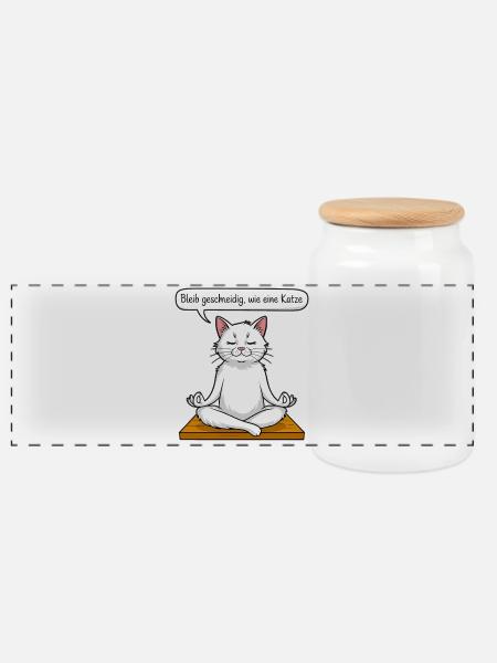 Katzen-Meditation - Panorama Keksdose mit Holzdeckel - Weiß