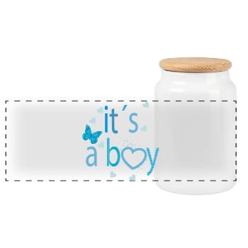It’s a Boy – Fröhliche Typografie mit Herz - Panorama Keksdose mit Holzdeckel - Weiß - Vorne