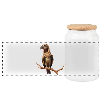 A bird with style and a touch of mystery - Panoramic Cookie Jar with Wooden Lid - white - Front