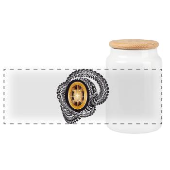 Golden rim with dynamic tire tracks - Panoramic Cookie Jar with Wooden Lid - white - Front