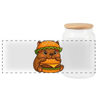 Capybara sucré Capybara avec cheeseburger rapide - Boîte à biscuits avec couvercle en bois - blanc - Devant