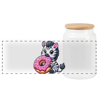 Mignon zèbre beignet dessin animé friandises amusantes - Boîte à biscuits avec couvercle en bois - blanc - Devant