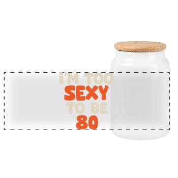 Ich bin zu sexy, um 80 zu sein, lustiger Geburtstag, 80 Jahre - Panorama Keksdose mit Holzdeckel - Weiß - Vorne
