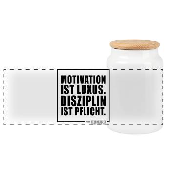 Motivation ist Luxus - Panorama Keksdose mit Holzdeckel - Weiß - Vorne