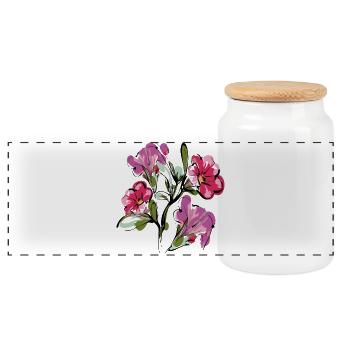 Bouquet Flowers - Panoramic Cookie Jar with Wooden Lid - white - Front