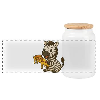 mignon zèbre dessin animé pizza amateur de pizza manger - Boîte à biscuits avec couvercle en bois - blanc - Devant