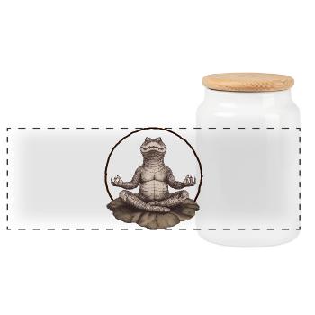 Meditating Crocodile – Zen on the Lotus Flower - Panoramic Cookie Jar with Wooden Lid - white - Front