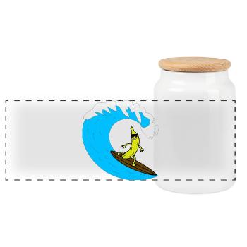 Bananen-Surfer auf Welle - Panorama Keksdose mit Holzdeckel - Weiß - Vorne