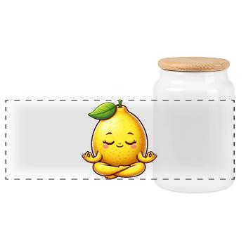 Süße Zitrone Yoga Meditation Entspannung Cartoon - Panorama Keksdose mit Holzdeckel - Weiß - Vorne