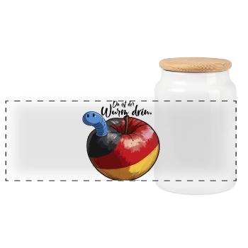 In Deutschland ist der blaue Wurm im Apfel Fck afd - Panorama Keksdose mit Holzdeckel - Weiß - Vorne