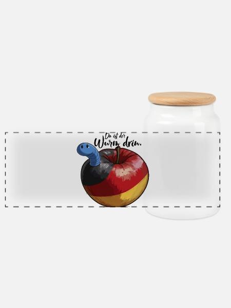 In Deutschland ist der blaue Wurm im Apfel Fck afd - Panorama Keksdose mit Holzdeckel - Weiß