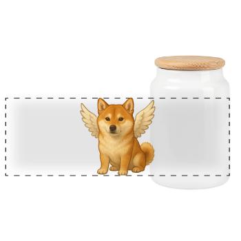 Süßer Shiba Inu Engel Cartoon Zufrieden Hunde - Panorama Keksdose mit Holzdeckel - Weiß - Vorne