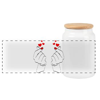 Romantic Heart Hand-drawn Illustration - Panoramic Cookie Jar with Wooden Lid - white - Front