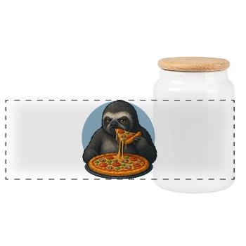 Niedliches Faultier Pizza Italienisches Essen - Panorama Keksdose mit Holzdeckel - Weiß - Vorne