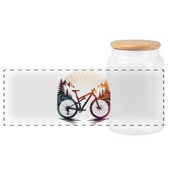 Sunrise Rainbow MTB-Fahrer - Panorama Keksdose mit Holzdeckel - Weiß - Vorne