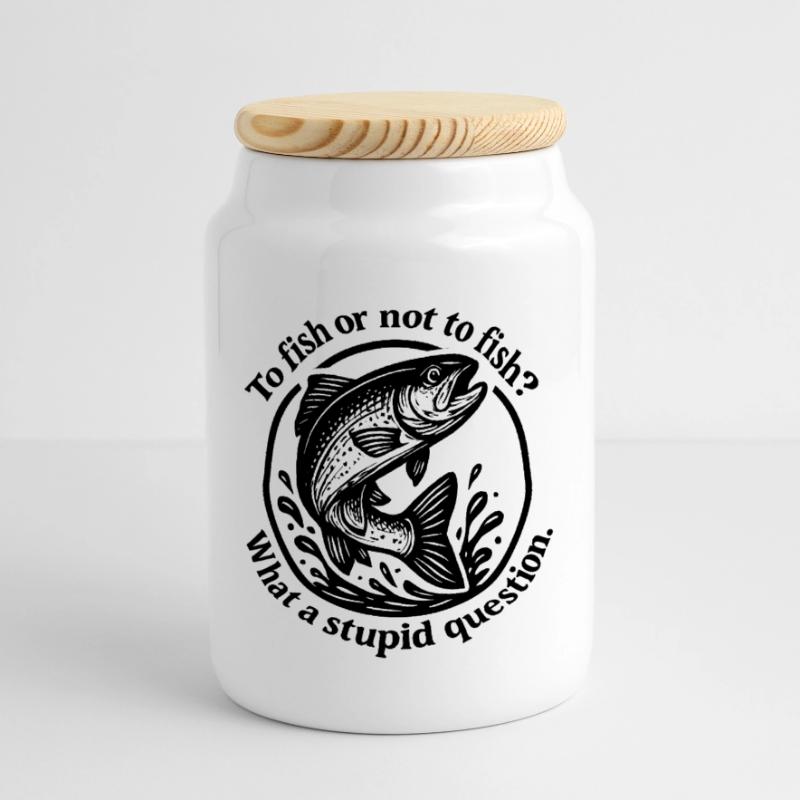 Fish Source Question Motive Panoramic Cookie Jar with Wooden Lid