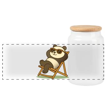 Relaxed panda with sunglasses in deck chair - Panoramic Cookie Jar with Wooden Lid - white - Front