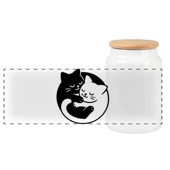 Yin-Yang Cats - Panoramic Cookie Jar with Wooden Lid - white - Front