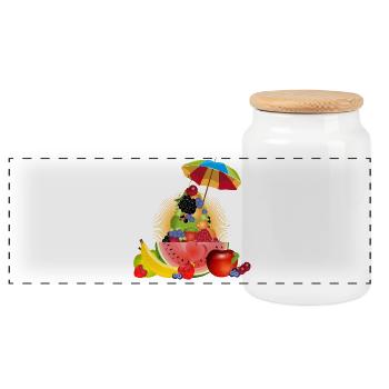 Pyramide de fruits colorée avec pastèque et parapluie - Boîte à biscuits avec couvercle en bois - blanc - Devant