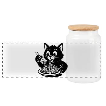 Katze iss Spagetti Meme - Panorama Keksdose mit Holzdeckel - Weiß - Vorne