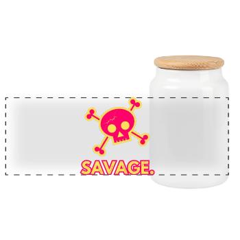 Savage - edgy pop art skull & Crossbones design - Panoramic Cookie Jar with Wooden Lid - white - Front