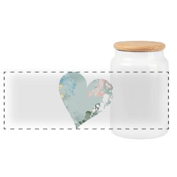 Pastel heart with floral pattern - Panoramic Cookie Jar with Wooden Lid - white - Front