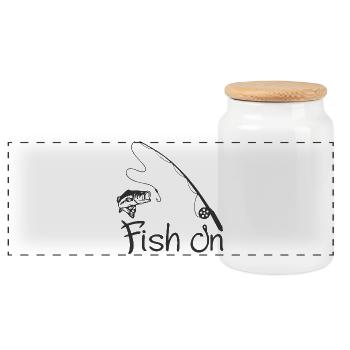 Illustration d’hameçon et de poisson sur t-shirt - Boîte à biscuits avec couvercle en bois - blanc - Devant