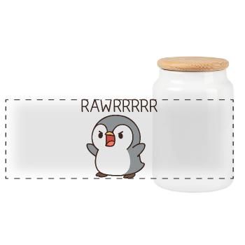 Cute Penguin Costume Roar Cartoon Chibi - Panoramic Cookie Jar with Wooden Lid - white - Front