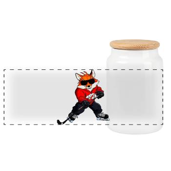 Hockey Fox - Panoramic Cookie Jar with Wooden Lid - white - Front