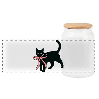 Schwarze Katze mit Fliege - Panorama Keksdose mit Holzdeckel - Weiß - Vorne