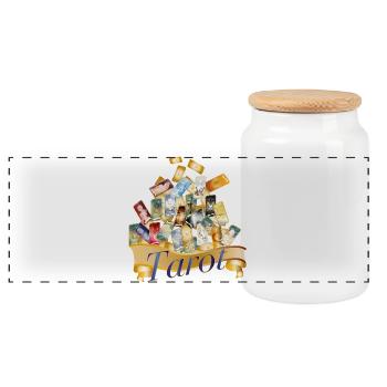 Collage de cartes de tarot magique avec bannière mystique - Boîte à biscuits avec couvercle en bois - blanc - Devant