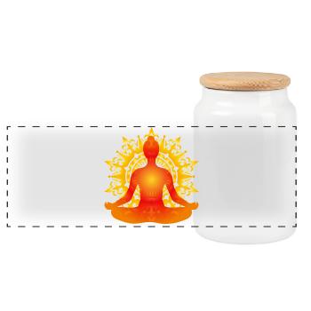Silhouette de yoga lumineuse avec mandala de soleil - Boîte à biscuits avec couvercle en bois - blanc - Devant
