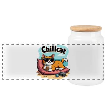 Chillcat - Faul. Flauschig. Fabelhaft. - Panorama Keksdose mit Holzdeckel - Weiß - Vorne
