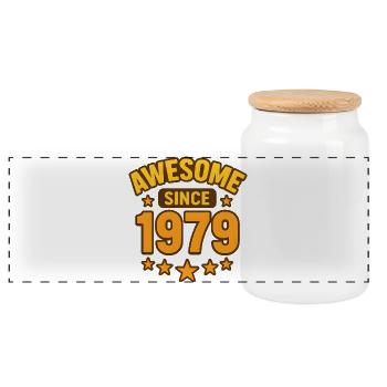 Génial depuis 1979 - Boîte à biscuits avec couvercle en bois - blanc - Devant