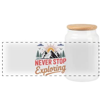 Montagnes - Ne cessez jamais d’explorer - Boîte à biscuits avec couvercle en bois - blanc - Devant
